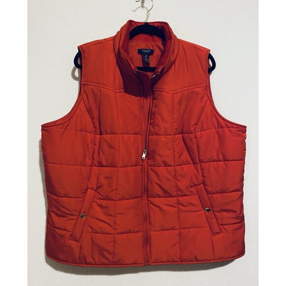 Chaps Puffer Vest Womens 3X Bright Red Zip Up Western Snap Pockets Outdoor - Picture 1 of 5